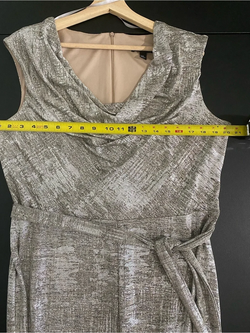 New Roz & Ali Dressbarn Metallic Wide Leg Stretch Jersey Jumpsuit Size 16 Party